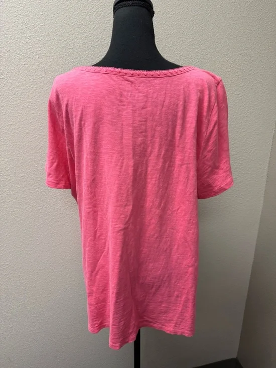 Talbots Pink Floral Embroidered Top Boho Cottagecore Cotton 1X Summer Chic - Picture 5 of 9